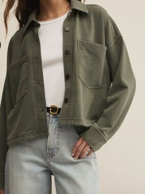 Z Supply All Day Knit Cropped Jacket Olive Green Small NWT
